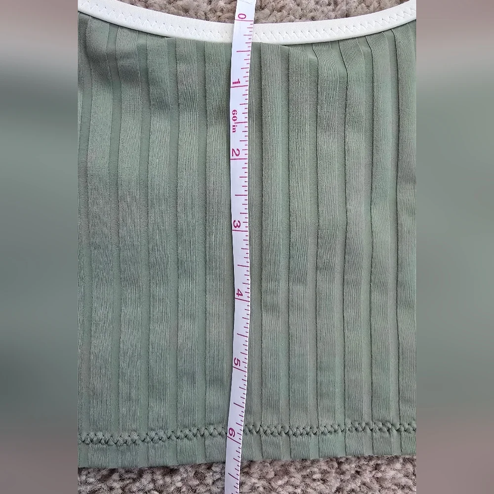 Aerie Wide Rib Scoop Longline Bikini Swim Top Olive Green Small Like New UPF 50 - Picture 8 of 10